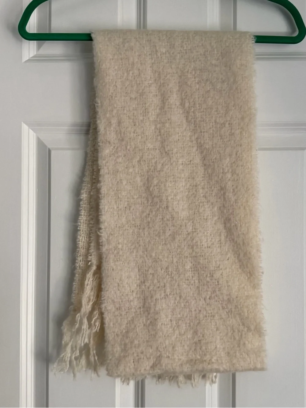 Donegal Designs Cream Mohair and Wool Blend Long Scarf from Ireland with Fringe